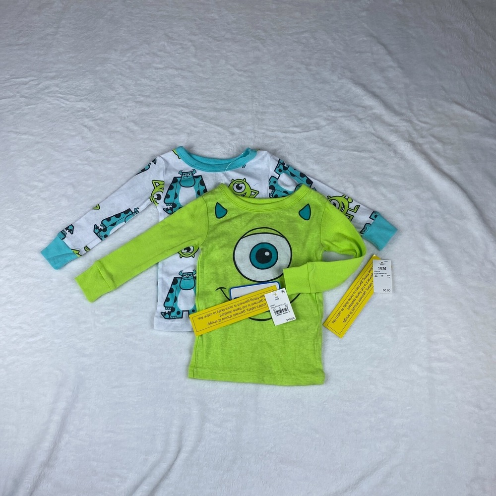 Disney Pixar Monster Lot of 2 Pajama Top Boys 18M Green Mike Wazowski‎ Snug Fit